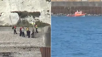Migranter tog sig i land oupptäckta i engelska Kent. Foto: GB News via YouTube