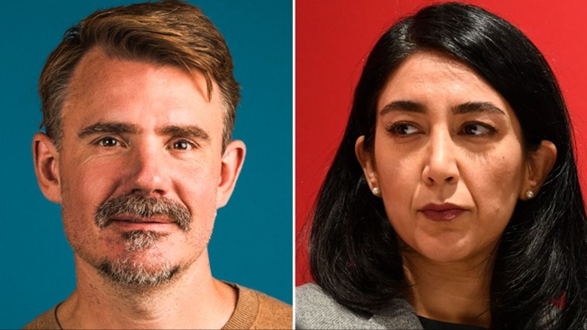 Timbros Fredrik Kopsch backar Lawen Redar. Foto: Timbro/ Jakob Åkersten Brodén/TT