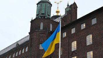 Stockholms stadshus flaggar i solidaritet med Ukraina. Foto: Claudio Bresciani/TT