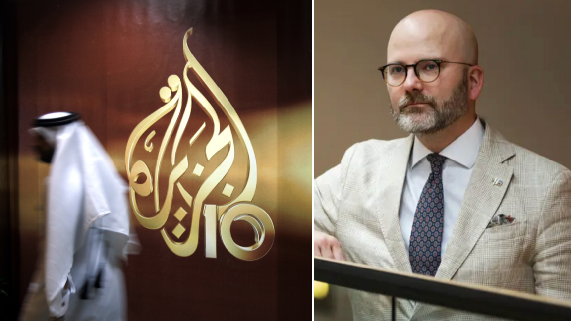 EU-parlamentariker Charlie Weimers (SD) vill att nyhetskanalen Al Jazeera förbjuds inom EU. Foto: Kamran Jebreili/Caisa Rasmussen/AP/TT