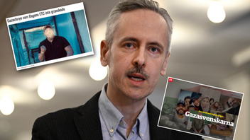 Dagens ETC:s chefredaktör Andreas Gustavsson har ännu inte kommenterat Dokus granskning av tidningens reportageserie ”Gazasvenskarna”. Foto: Oscar Olsson/TT/Skärmdump via Doku, Dagens ETC