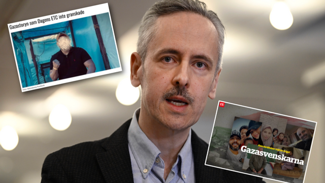 Dagens ETC:s chefredaktör Andreas Gustavsson har ännu inte kommenterat Dokus granskning av tidningens reportageserie ”Gazasvenskarna”. Foto: Oscar Olsson/TT/Skärmdump via Doku, Dagens ETC