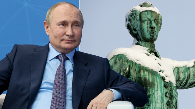 Putin hyllar tsar Peter den Stores krig mot Karl XII. Foto: Henrik Montgomery/Mikhail Metzel/AP/TT