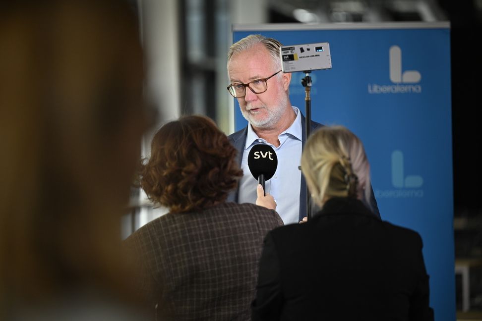 Utbildningsminister Johan Pehrson (L) vid en pressträff i Malmö. Johan Nilsson/TT