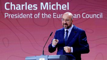 EU:s rådsordförande Charles Michel talar utvidgning vid ett möte i Slovenien. Daniel Novakovic/AP/TT