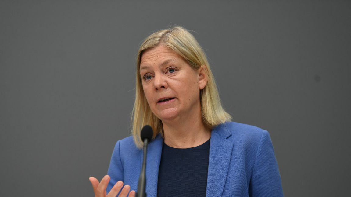 Finansminister Magdalena Andersson håller pressträff i samband med att Utredningen om folkbokföring och samordningsnummer överlämnar sitt betänkande. Foto: Fredrik Sandberg/TT.