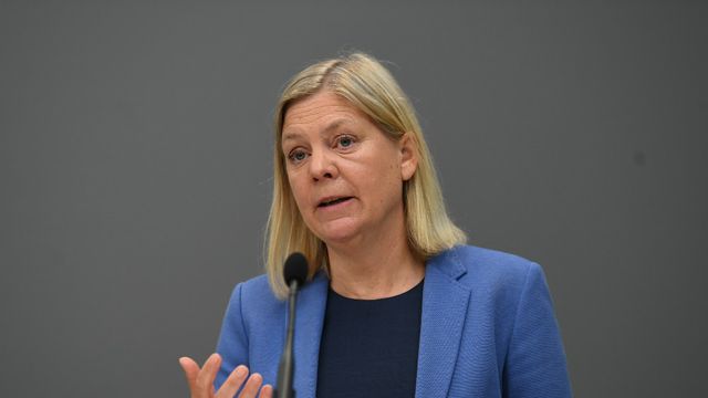 Finansminister Magdalena Andersson håller pressträff i samband med att Utredningen om folkbokföring och samordningsnummer överlämnar sitt betänkande. Foto: Fredrik Sandberg/TT.