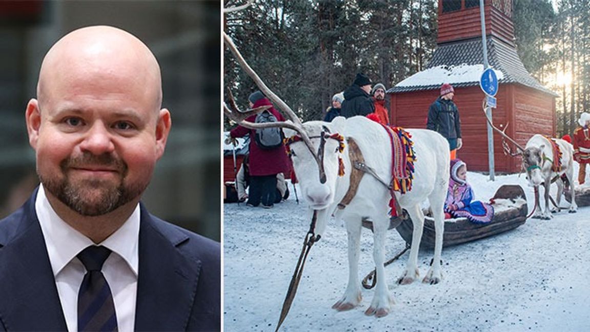 Landsbygdsminister Peter Kullgren (KD) och renar på Jokkmokks marknad. Bild: © European Union, 1998 – 2026/Vicharkness/CC BY-SA 4.0