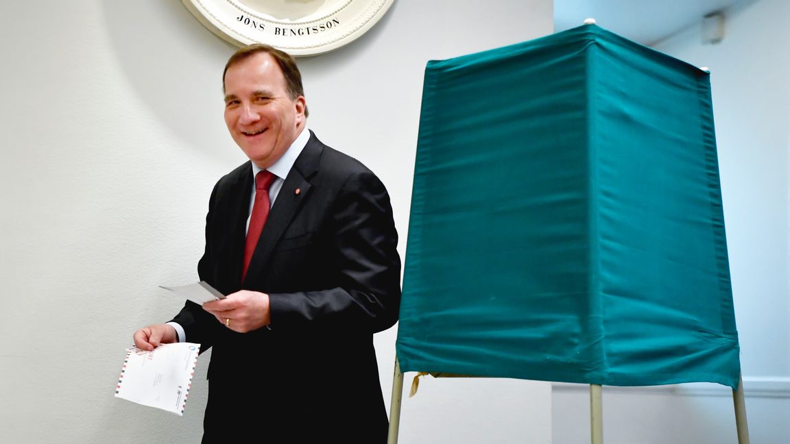 Statsminister Stefan Löfven i valet 2019. Foto: Erik Simander, TT.