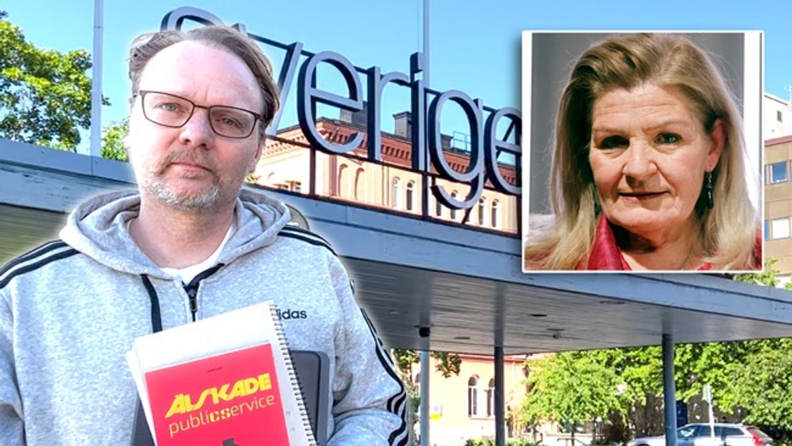 Jens Ganman, med boken Älskade Public Service, som han skrivit ihop med Aron Flam. Nu är Jens Ganman aktuell med den egna krimromanen Folkets hjälte. Till höger infälld, Cecilia Uddén, Sverigez Radios Mellanösternkorrespondent.  Foto: Pelle Zackrisson/Caisa Rasmussen/TT