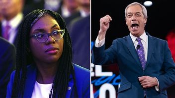 t.v: Kemi Badenoch, t.h: Nigel Farage. Bild: Aaron Chown/Pool Photo via AP/AP Photo/Jose Luis Magana