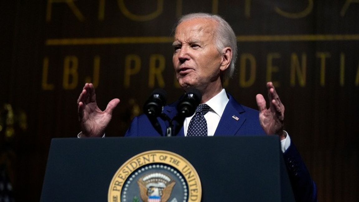 President Joe Biden kritiserar Högsta domstolens sammansättning i ett tal i Austin, Texas. Foto: MANUEL BALCE CENETA/AP/TT