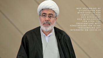 Imam Mohsen Hakimollahi medverkade i Myndigheten för stöd till trossamfunds informationsfilmer under pandemin. Han pekades senare ut av Säpo och utvisades. Foto: Skärmdump via SST/YouTube