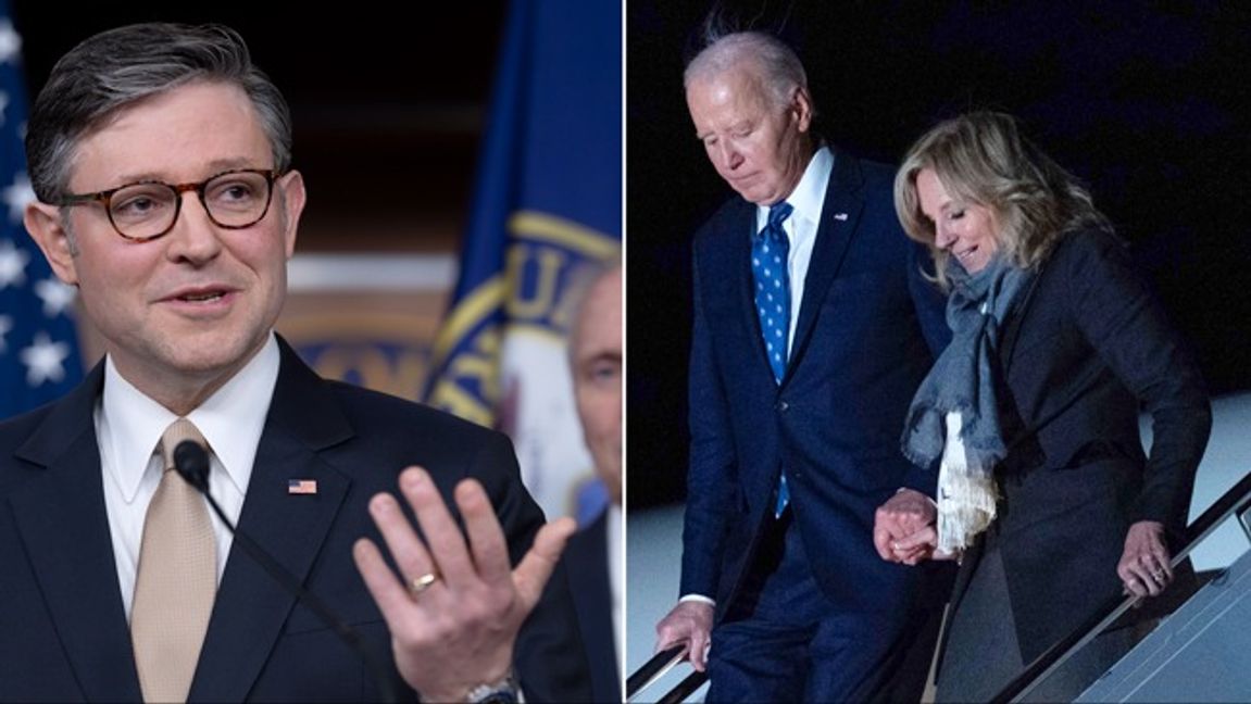 Talman Mike Johnson beskriver ett möte med Joe Biden där Biden inte visste vad han skrivit under. Foto: AP