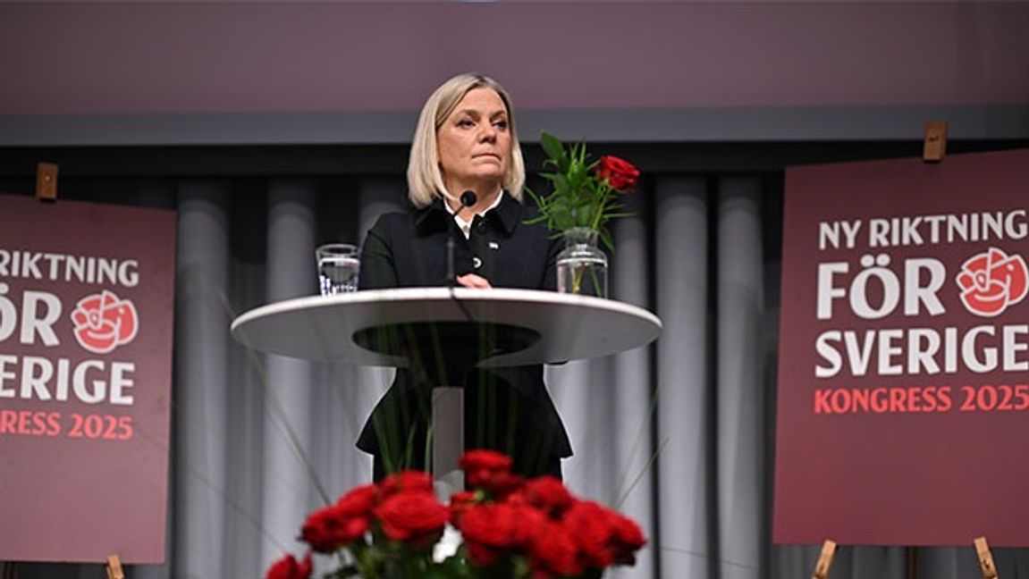 Socialdemokraternas partiledare Magdalena Andersson under en pressträff vid Socialdemokraternas partikongress i Göteborg. Foto: Björn Larsson Rosvall / TT
