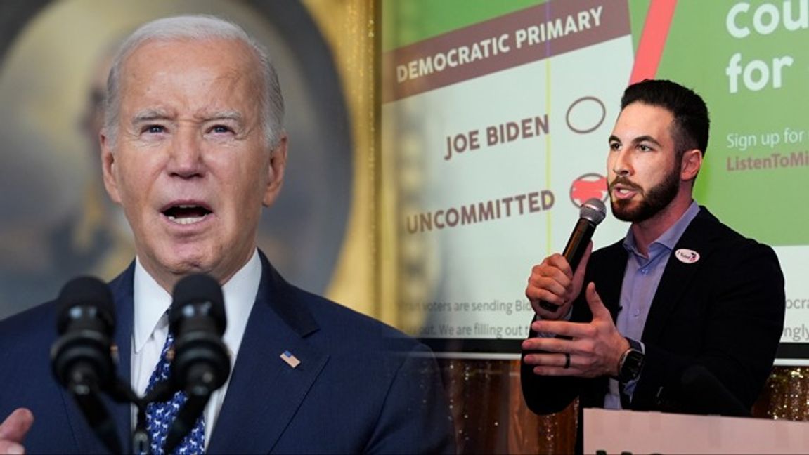 Dearborns borgmästare Abdullah Hammoud har stöttat rörelsen som uppmuntrar demokratiska väljare att lägga blankröster i primärvalet som en protest mot Joe Biden. Foto: Evan Vucci/Carlos Osorio/AP