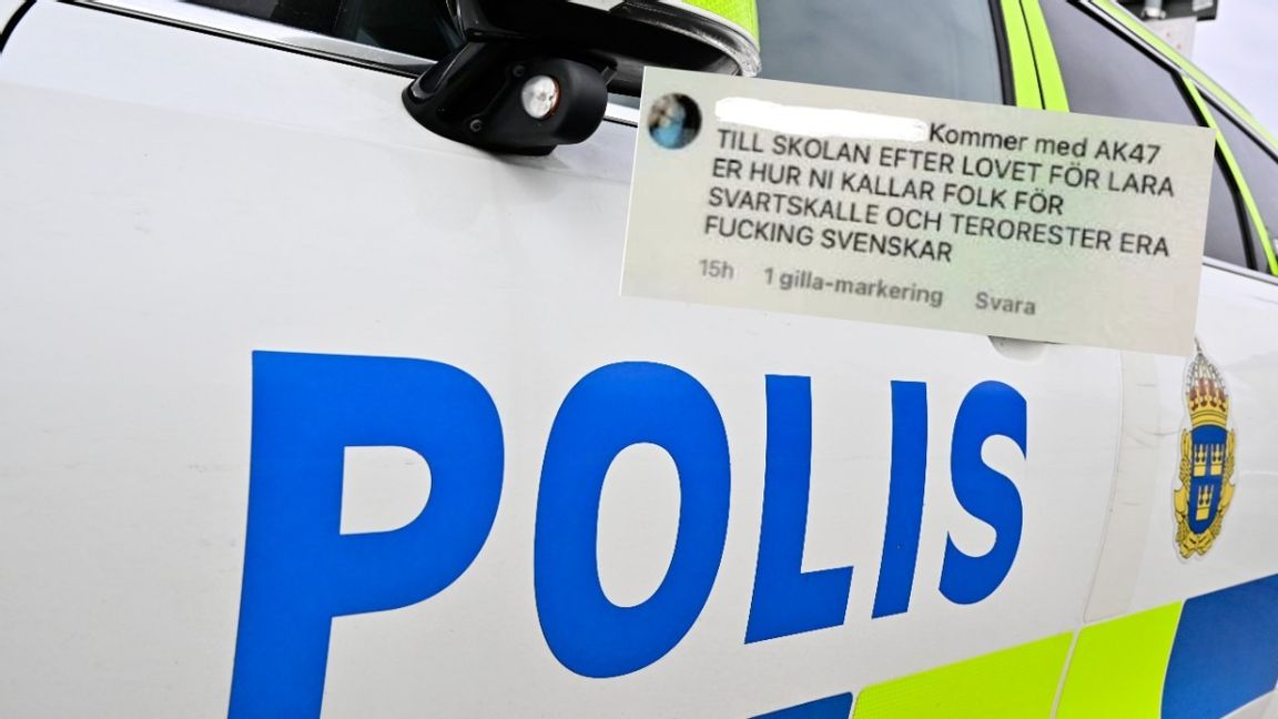 En man i 20-års åldern döms för olaga hot för att ha hotat med att skjuta ned elever och personal med ett automatvapen. Foto: Mikael Fritzon/TT