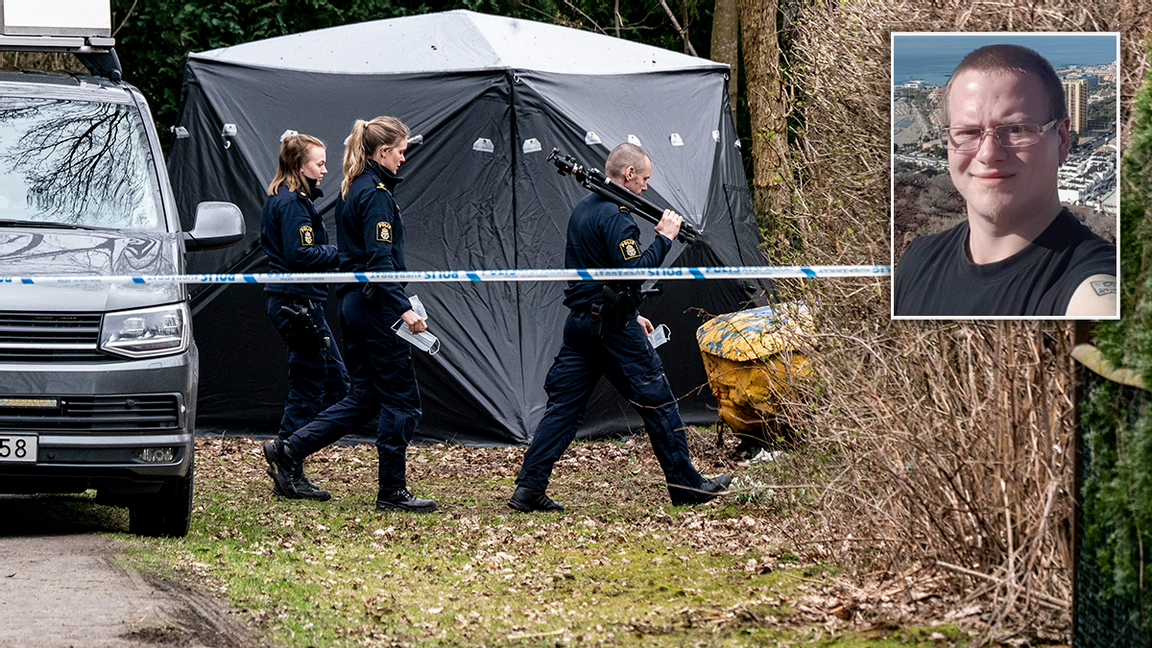 Polisens tekniker på väg att genomföra teknisk undersöknig av mordplatsen i Höör. Foto: Johan Nilsson/TT och Facebook