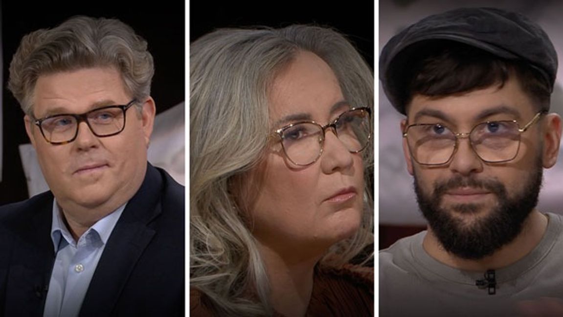 Gunnar Strömmer (M), Malin Persson Giolito och Simon Superti.  Foto: SVT 