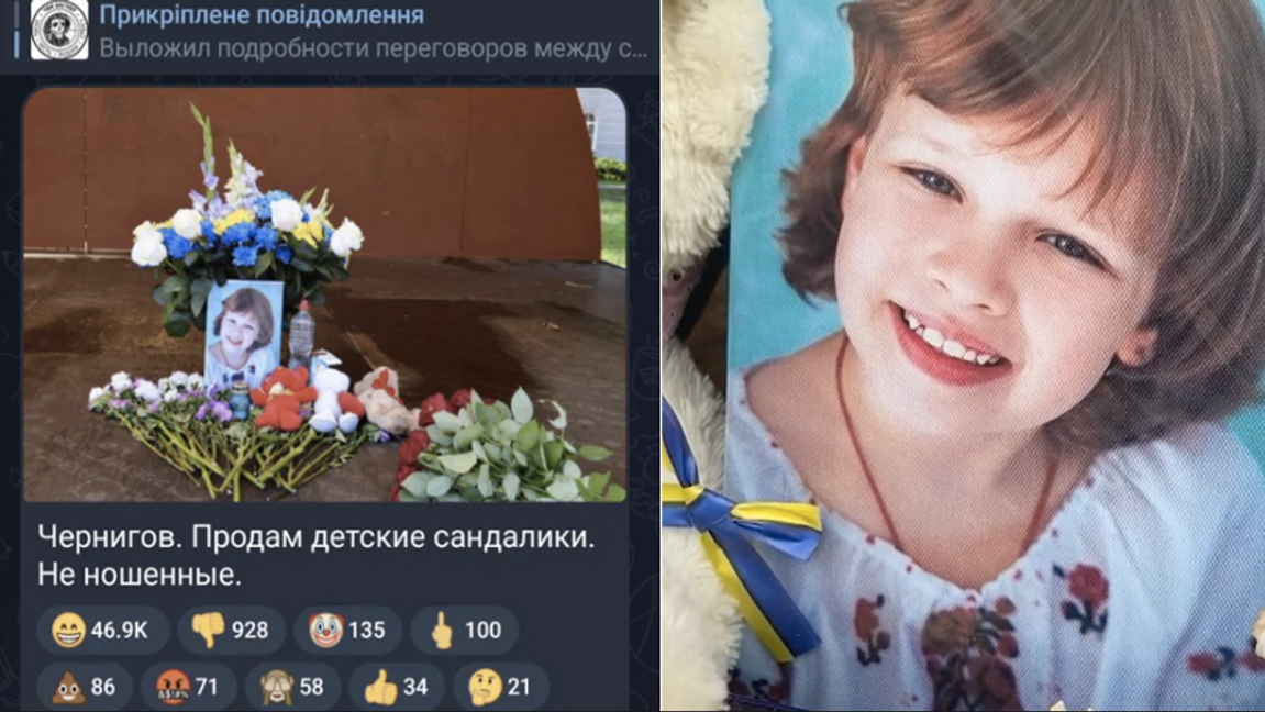 Ryssar skrattar åt sexåriga Sophia Holynskas död i Wagneranknuten Telegramkanal. Foto: Faksimil Telegram
