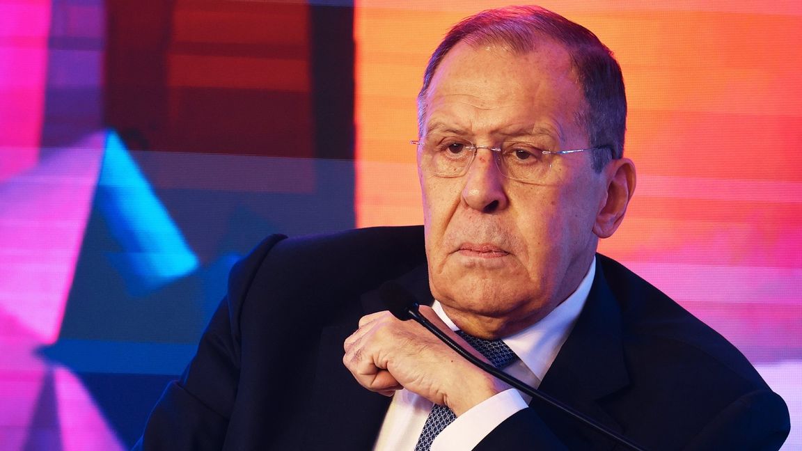 Rysslands utrikesminister Sergej Lavrov i New Delhi i Indien. Foto: Russian Foreign Ministry Press Service/AP/TT