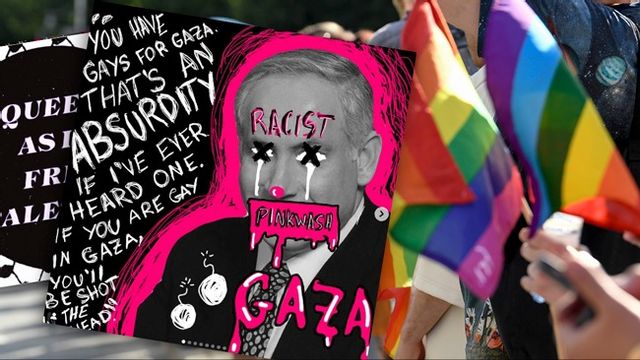 Queers against Fascism deltar i Pride. Bilden är ett montage. Foto: Oscar Olsson/TT/Instagram