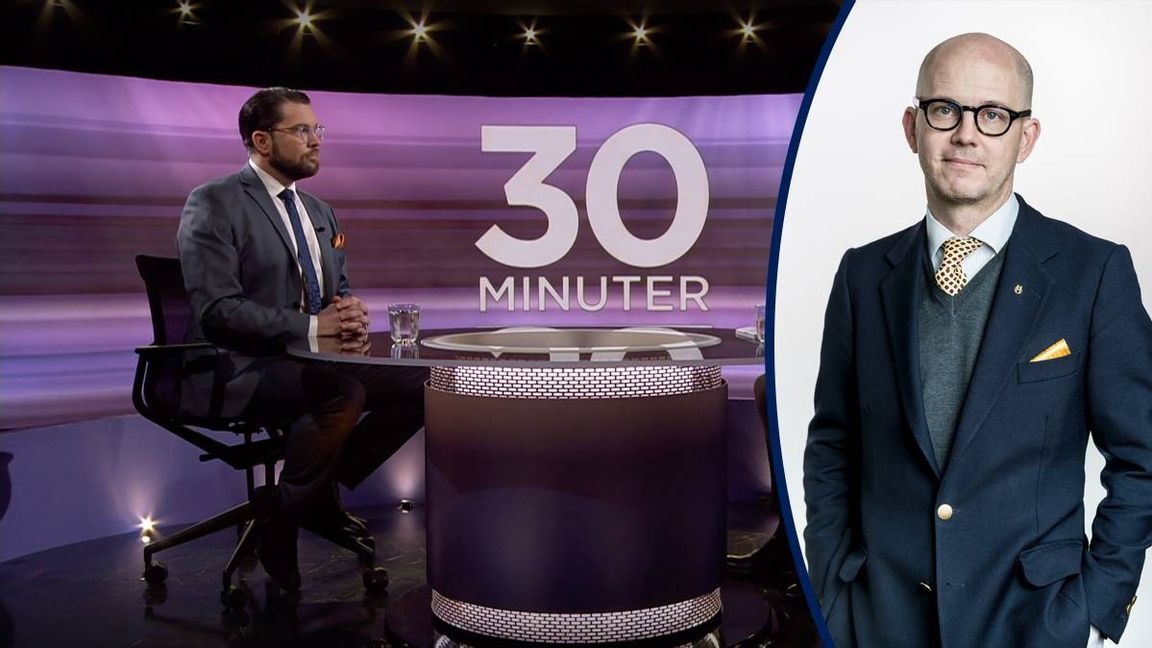 Ur partiledarintevjun i SVT:s 30 minuter med Jimmie Åkesson (SD). Foto: svtplay