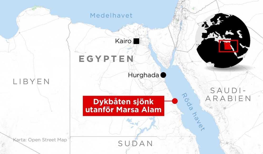 Dykbåten med 31 turister ombord sjönk utanför Marsa Alam. Foto: Anders Humlebo/TT