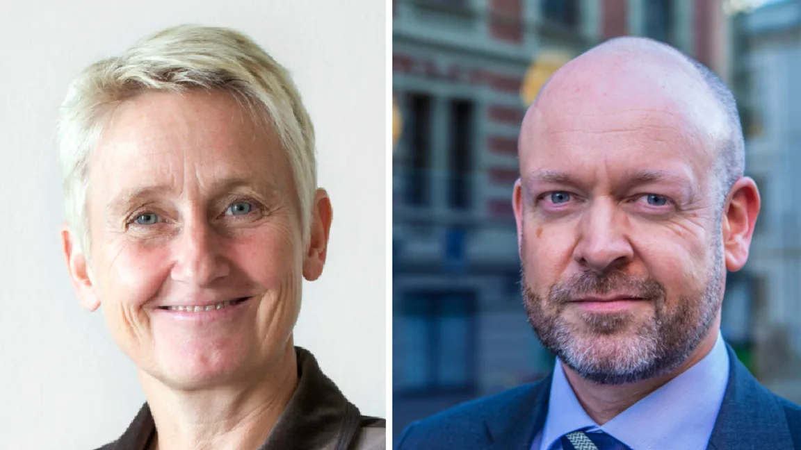 Karin S. Thorburn, professor i finans vid Norges Handelshøyskole, och Jørund Rytman, vd för SMB Norge, varnar Sverige för att följa Norges exempel. Foto: NHH / SMB Norge
