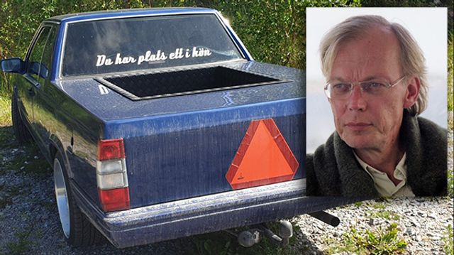 A-traktor med dekalen ”Du har plats ett i kön”. Dagens debattör Anders Carlgren. Foto: Anders Carlgren/Yvonne Tallkvist