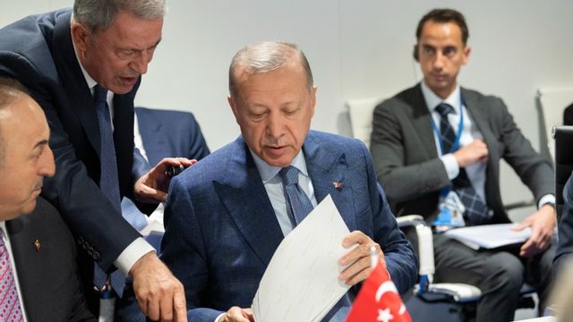 Turkiets utrikesminister Mevlüt Çavusoglu och president Recep Tayyip Erdogan. Foto: Henrik Montgomery/TT