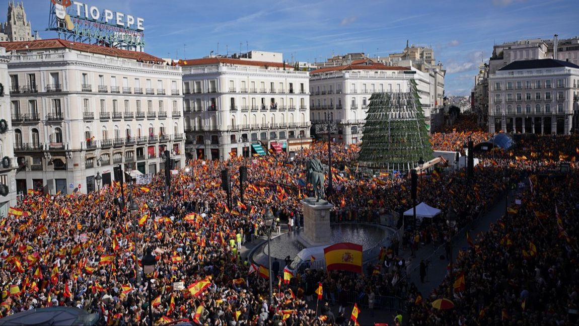 Söndagens stora demonstration på Puerta del Sol i Madrid. Arkivbild. Foto: JOAN MATEU PARRA/AP/TT