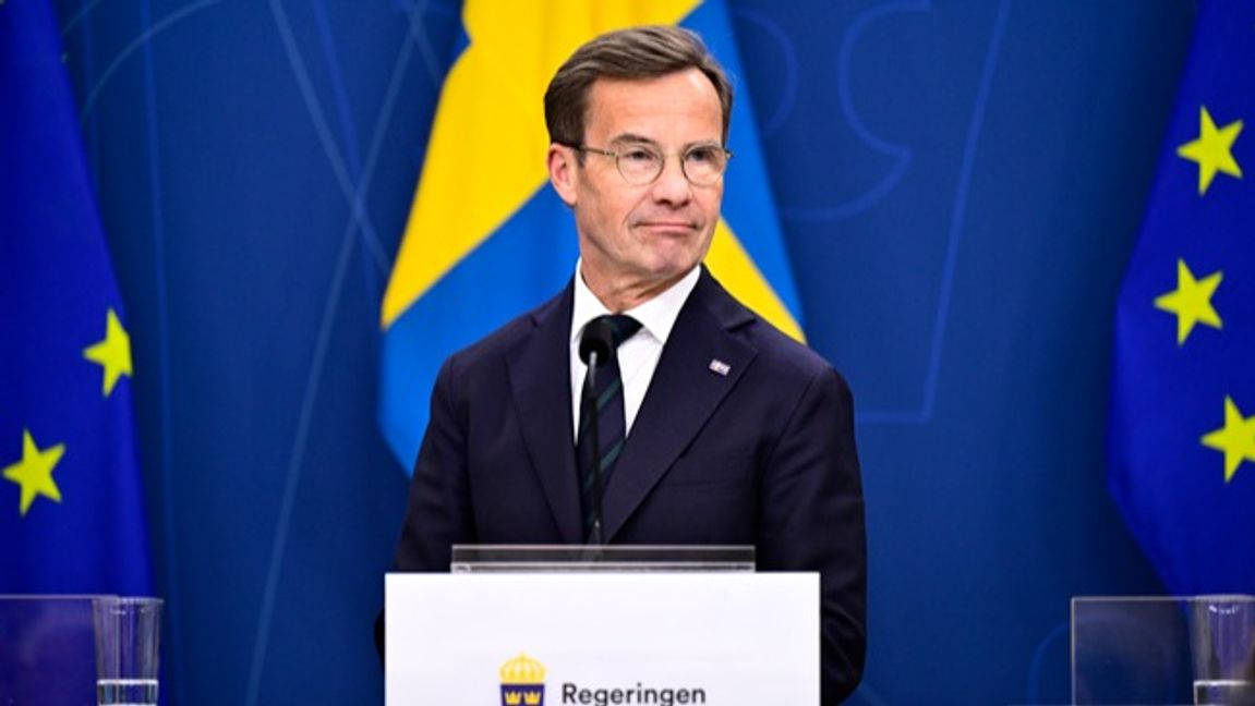 Ulf Kristersson får se sitt parti backa i DN/Ipsos augustimätning.  Foto: Magnus Lejhall/TT.