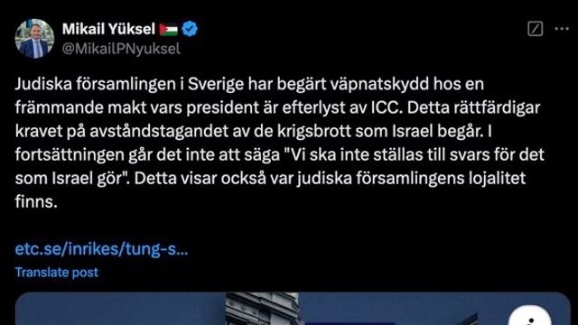 Yüksel menar att svenska judar har ett ansvar att ta avstånd. Foto: X/Twitter