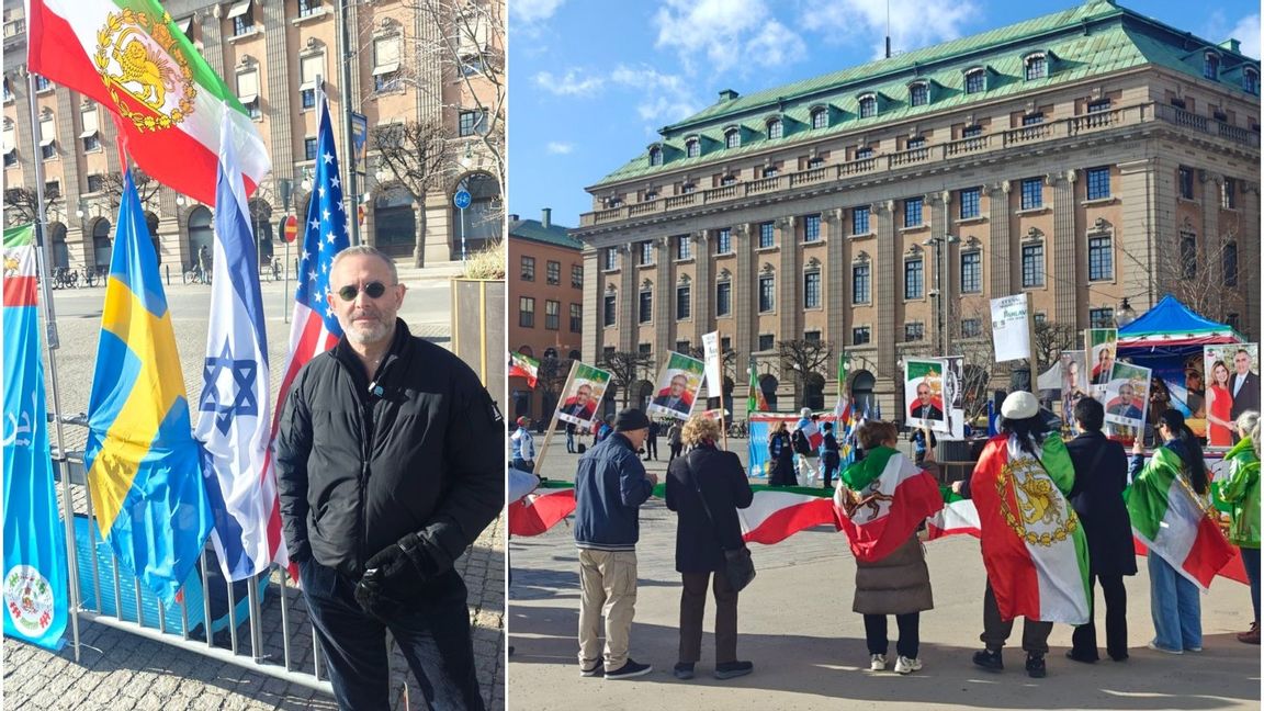 Aron Flam talade på demonstrationen vid Gustav Adolfs torg. Foto: Samuel Fornäs