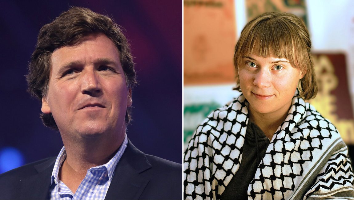 Medieprofilen Tucker Carlson och klimataktivisten Greta Thunberg stämplas som två av världens mest inflytelserika antisemiter i en ny israelisk rapport. Foto: Gage Skidmore/Kushal Das (CC BY-SA 2.0) / (CC BY-SA 4.0) via Wikimedia Commons