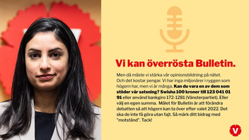 Nooshi Dadgostar (V) och kampanjen mot Bulletin. Foto: Amir Nabizadeh, TT