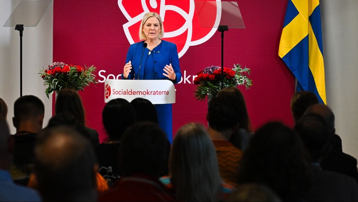 Magdalena Anderssons tal påminde mer om 80-talets café-program än en nytändning för partiet. Foto: Claudio Bresciani/TT 