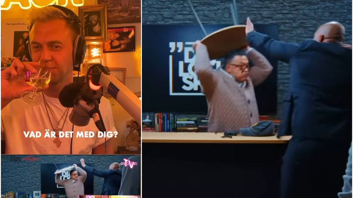Fredrik Söderholm tycker att ”man måste få tappa det ibland” efter att han tittat på Dialogiskt video där Leo ”Kinesen” Carmona försöker kasta ett bord på Nick Alinia. Foto: Faksimil, Gott Snack, Dialogiskt/Instagram