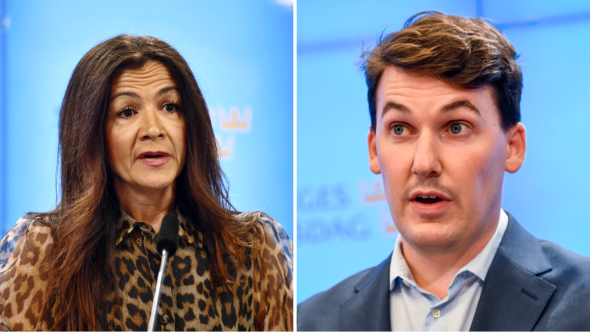 Partiföreträdarna Gulan Avci (t.v) och Joar Forssell (t.h) vill att Sverige fördubblar sitt stöd till Ukraina – både genom militärt och humanitärt stöd. Foto: Caisa Rasmussen/Henrik Montgomery/TT