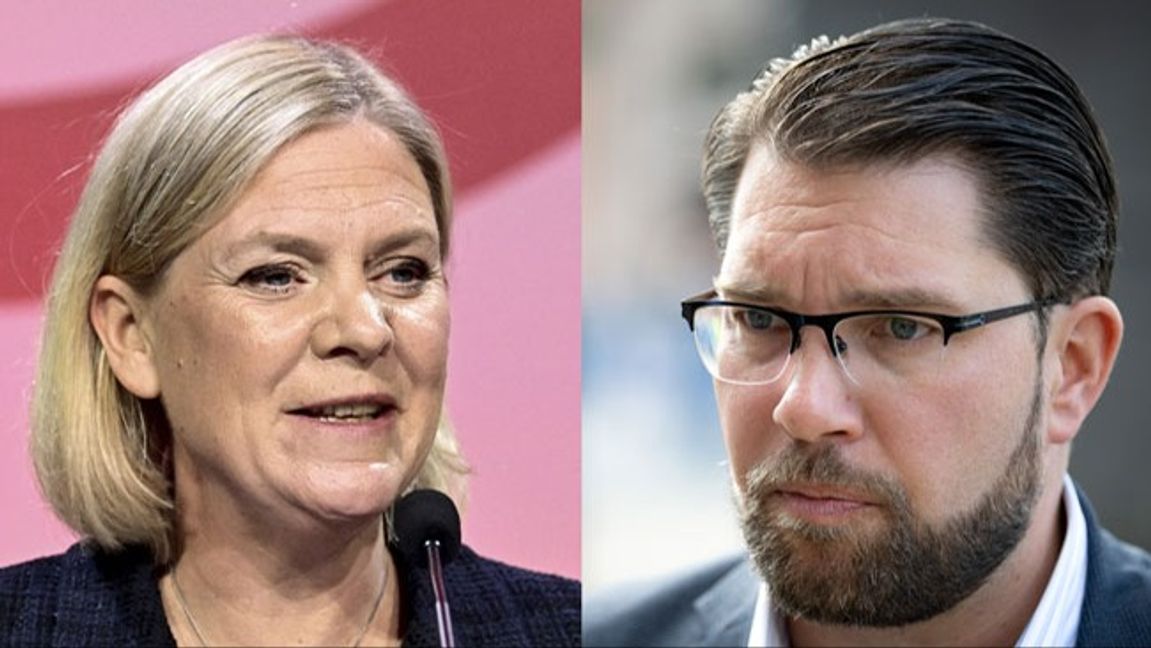 Magdalena Andersson (S och Jimmie Åkesson (SD). Foto: Claudio Bresciani/TT, Johan Nilsson/TT.