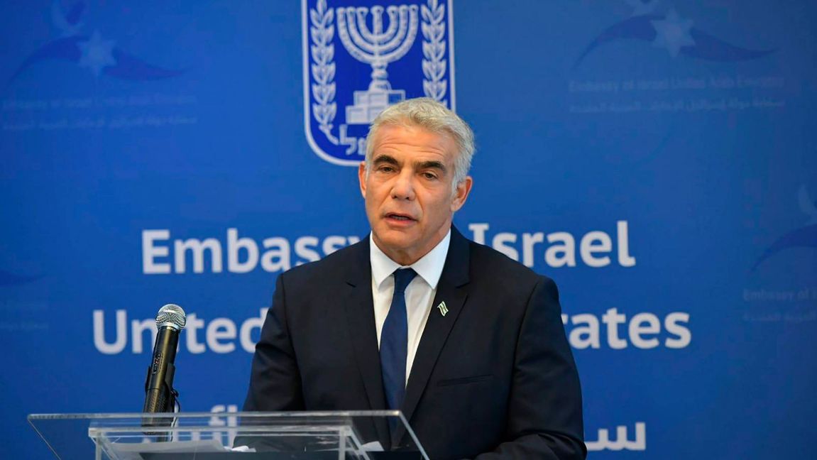 Israels utrikesminister Yair Lapid vill att FN ska ingripa mot Iran. Arkivbild. Foto: Shlomi Amsalem/Israels regering via AP/TT.