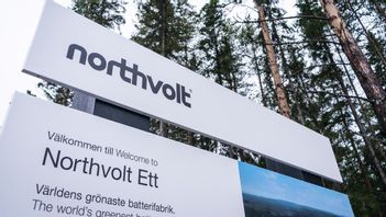 Skylt på Northvolts batterifabrik i Skellefteå. Arkivbild. Foto: AXEL HILLESKOG/SVD/TT