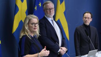 Skolminister Lotta Edholm (L), arbetsmarknads- och integrationsminister Johan Pehrson (L) och utbildningsminister Mats Persson (L) håller pressträff om skolpolitiken i torsdags. Foto: Henrik Montgomery/TT