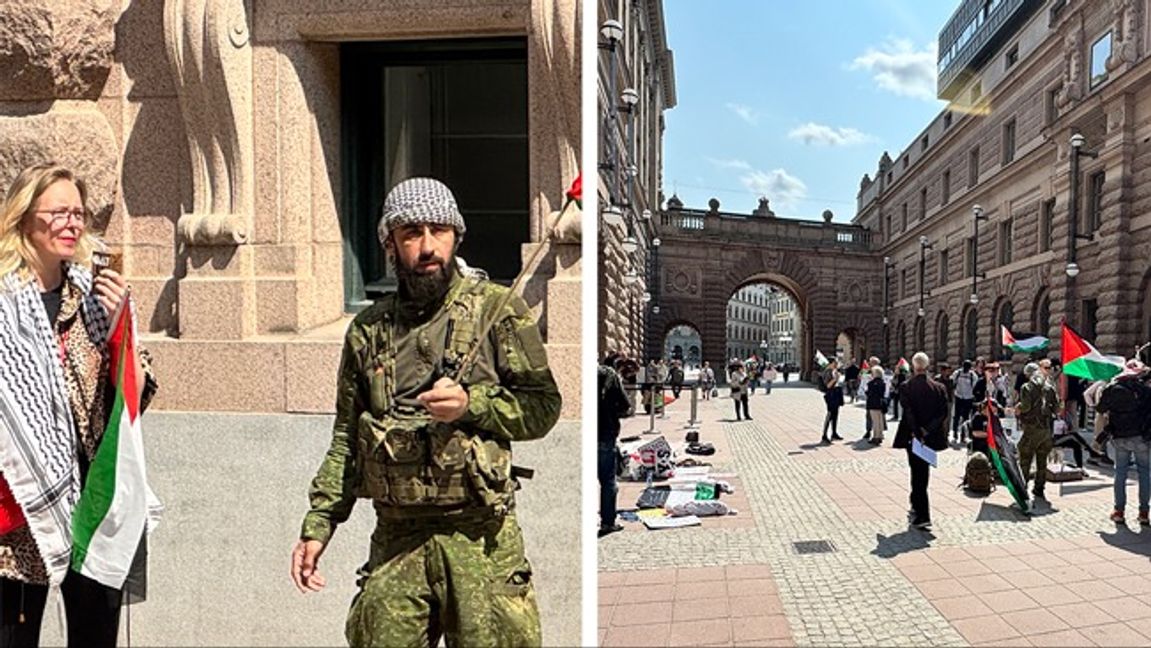 Palestinaaktivister utanför Riksdagshuset. Foto: Bulletin