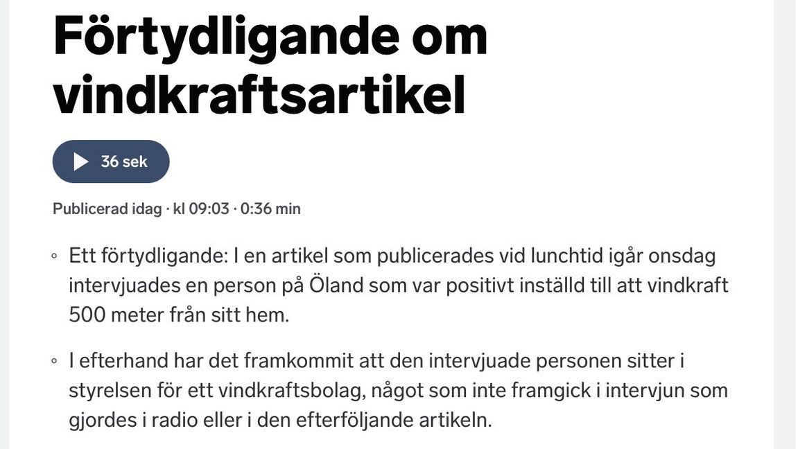 I morse plockade P4 Kalmar ner reportaget efter att det visade sakna viktig information. Någon djupare förklaring får vi inte. Foto: Skärmdump