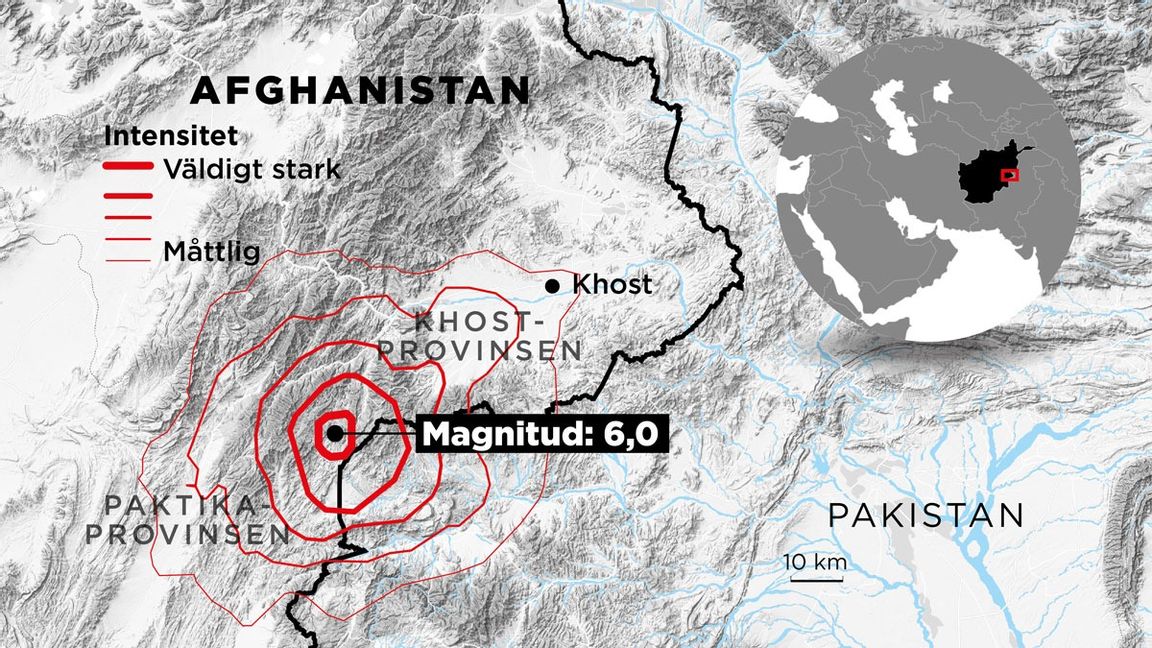 Afganistan drabbades hårt av en jordbävning för tre dagar sedan. Grafik: Johan Hallnäs/TT