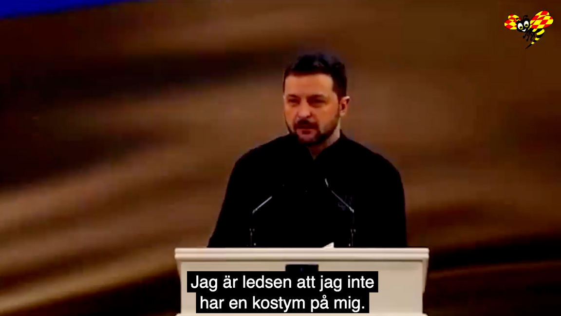 Ukrainas president Volodymyr Zelenskyj höll tal under en prisutdelning. Foto: Expressen