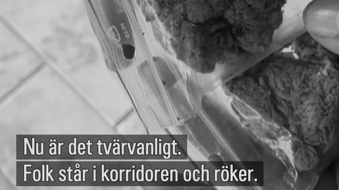 Elever röker cannabis utanför Angeredsgymnasiet. Foto: