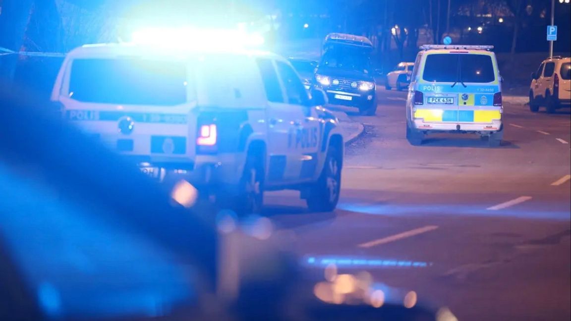 Polisinsats i samband med ett gängrelaterat mord i Bredäng, Stockholm i mars i år Foto: Nils Petter Nilsson/TT